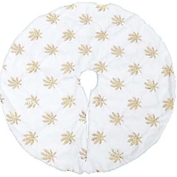 Christmas Tree Skirt White Soft Thick Golden Maple Leaf Decoration 30"/30" (sk13 - Picture 1 of 6